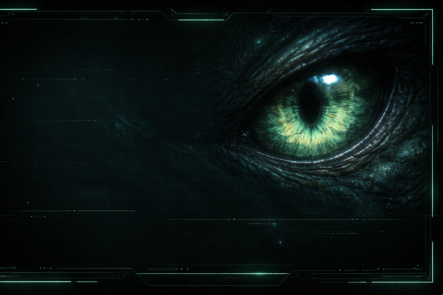 A luminous alien eye watching through a tactical display